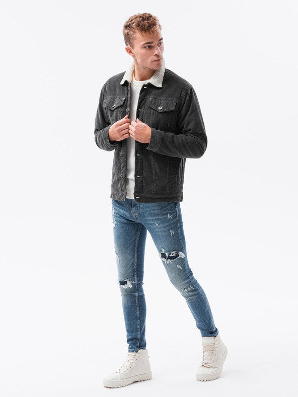 Ombre Clothing Tmavošedá pánska bunda C524 Ombre Clothing Transitional Jacket