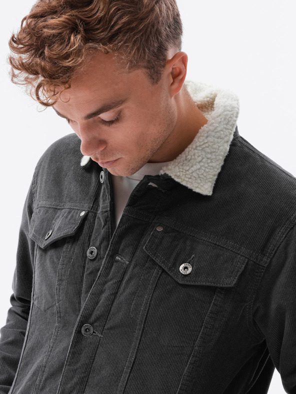 Ombre Clothing Tmavošedá pánska bunda C524 Ombre Clothing Transitional Jacket