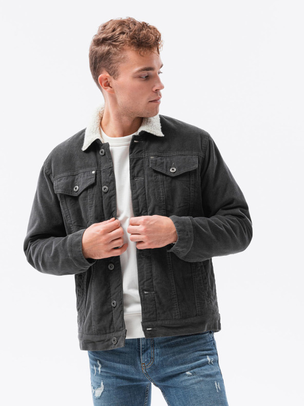 Ombre Clothing Tmavošedá pánska bunda C524 Ombre Clothing Transitional Jacket