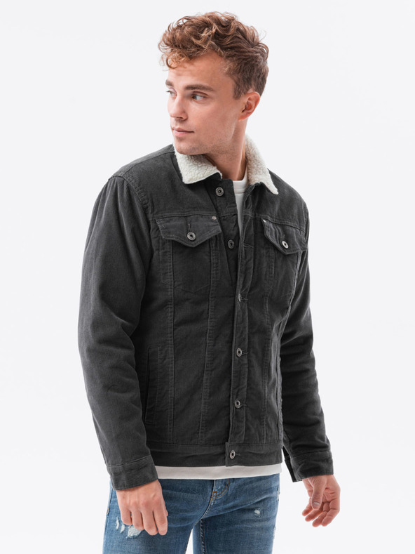 Ombre Clothing Tmavošedá pánska bunda C524 Ombre Clothing Transitional Jacket