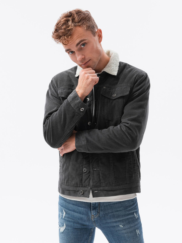 Ombre Clothing Tmavošedá pánska bunda C524 Ombre Clothing Transitional Jacket