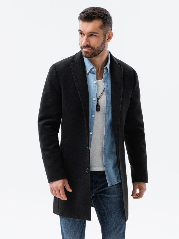 Ombre Clothing Čierny pánsky ľahký kabát Ombre Oblečenie