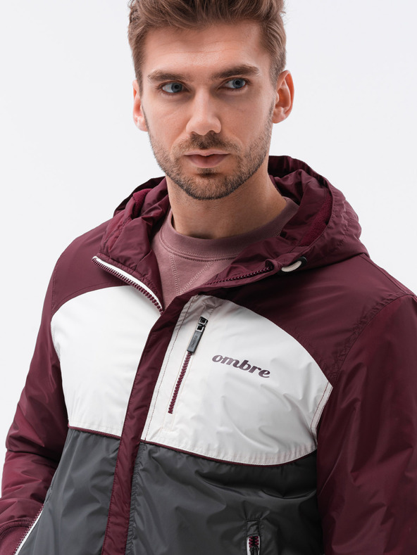 Ombre Clothing Ombre Clothing C447 pánska prechodná bunda v sivej a bordovej farbe