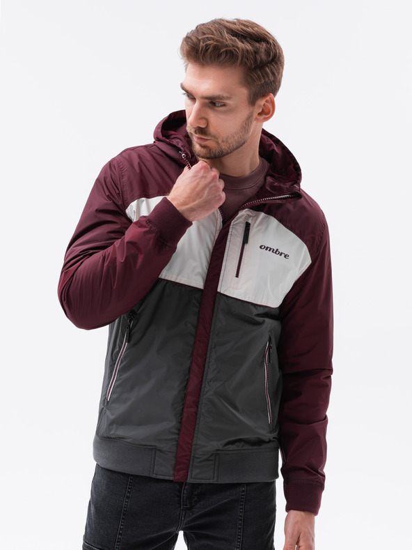 Ombre Clothing Ombre Clothing C447 pánska prechodná bunda v sivej a bordovej farbe