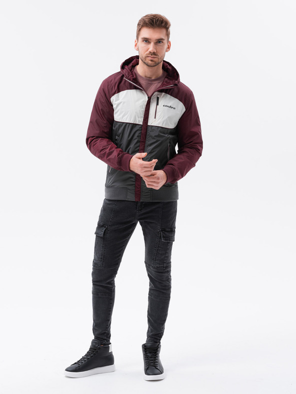 Ombre Clothing Ombre Clothing C447 pánska prechodná bunda v sivej a bordovej farbe