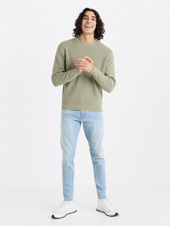 Celio Svetlozelený pánsky rebrovaný sveter Celio Dexter