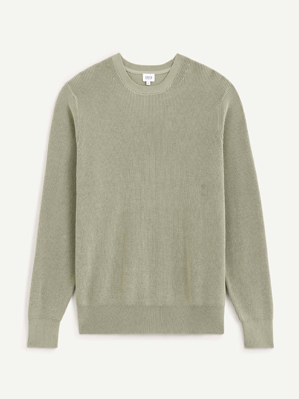 Celio Svetlozelený pánsky rebrovaný sveter Celio Dexter