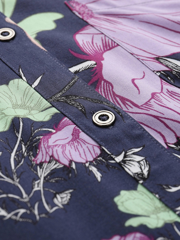 NAX Tmavomodré dámske kvetinové šaty NAX OCERA