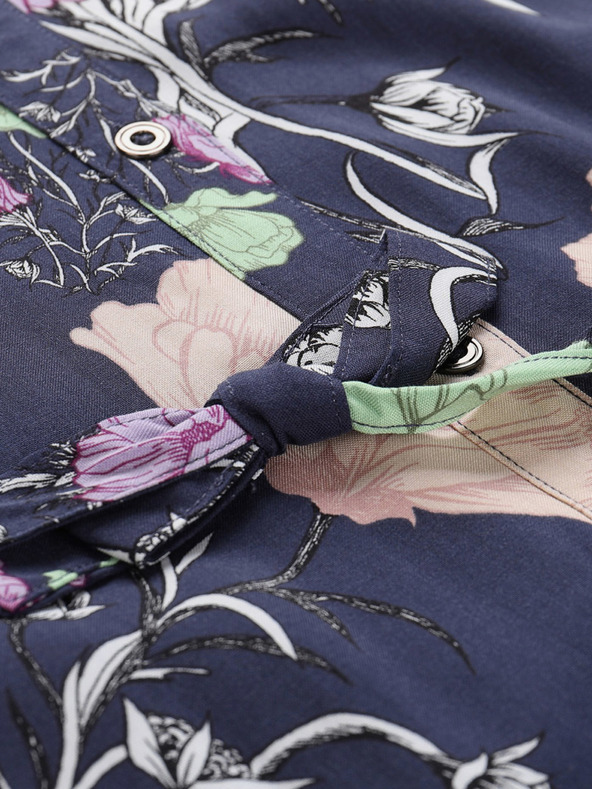 NAX Tmavomodré dámske kvetinové šaty NAX OCERA