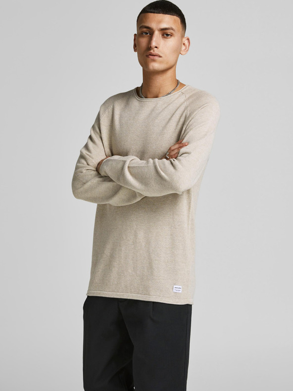 Jack & Jones Krémový pánsky základný sveter Jack & Jones Ehill