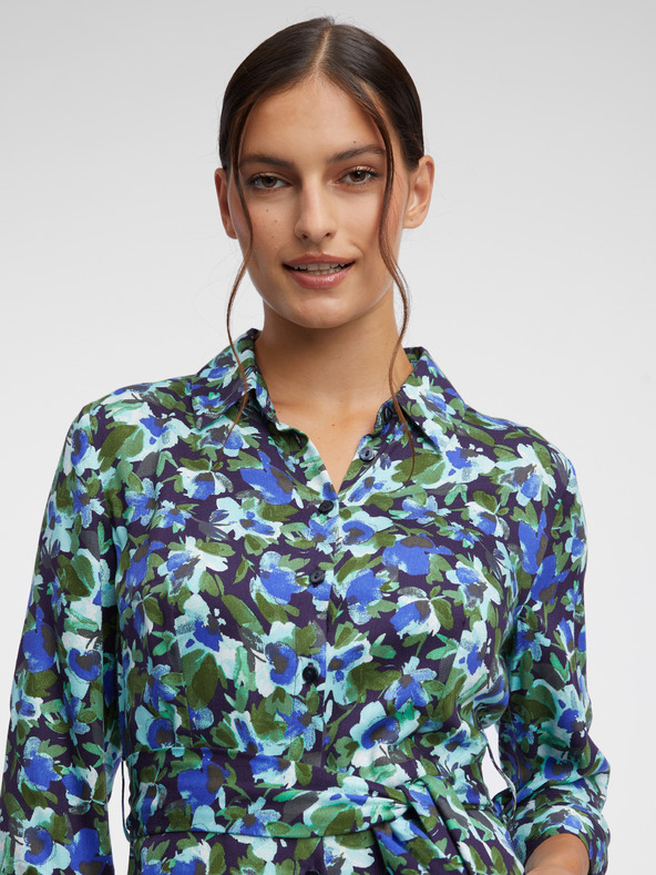 Orsay Zeleno-modré dámske kvetované košeľové šaty ORSAY