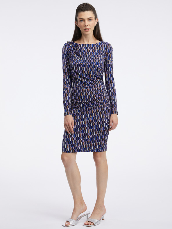 Orsay Tmavomodré dámske vzorované puzdrové šaty ORSAY