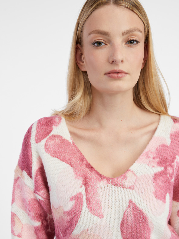 Orsay Ružovo-biely dámsky kvetovaný sveter ORSAY