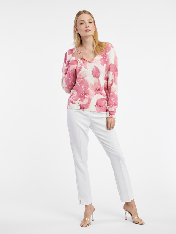 Orsay Ružovo-biely dámsky kvetovaný sveter ORSAY