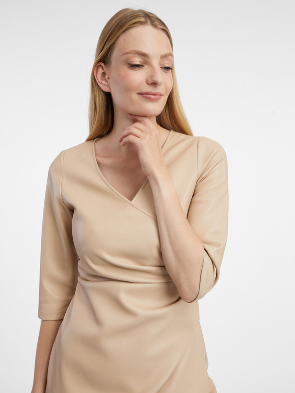 Orsay Béžové dámske koženkové šaty ORSAY