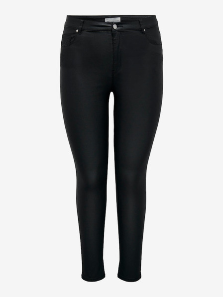ONLY CARMAKOMA Čierne dámske kožené skinny fit džínsy ONLY CARMAKOMA Anne