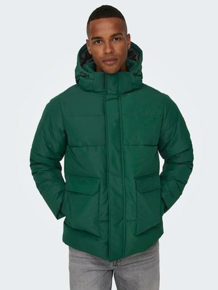 ONLY & SONS Tmavozelená pánska prešívaná zimná bunda ONLY & SONS Carl