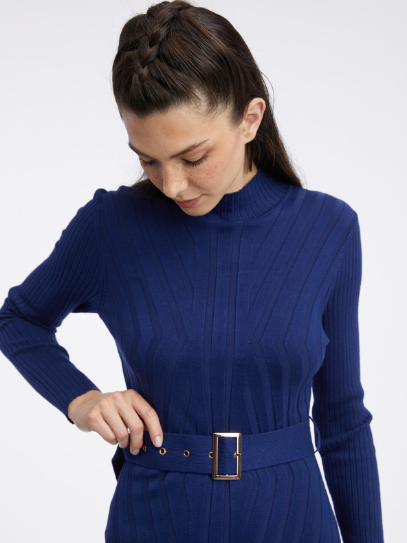 Orsay Tmavo modré dámske úpletové midi šaty ORSAY