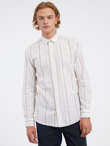 ONLY & SONS Krémová pánska pruhovaná košeľa z plátna ONLY & SONS Caiden