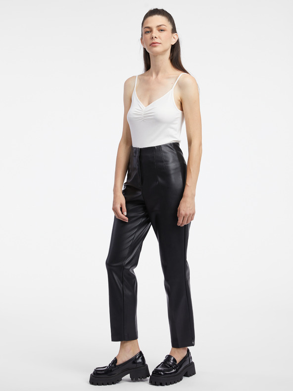 Orsay Čierne dámske kožené nohavice ORSAY