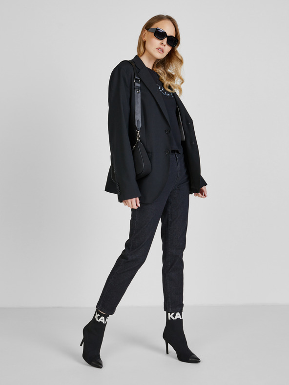 Karl Lagerfeld Čierne dámske tričko s vypchávkami na ramenách KARL LAGERFELD