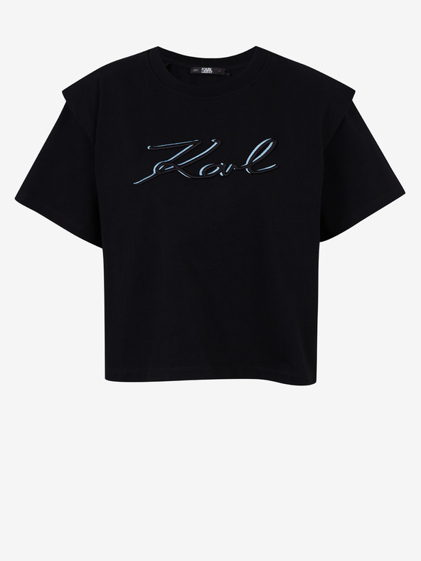 Karl Lagerfeld Čierne dámske tričko s vypchávkami na ramenách KARL LAGERFELD
