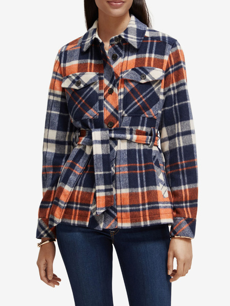 Scotch & Soda Modrý dámsky ľahký krátky kabát so zmesou vlny Scotch & Soda