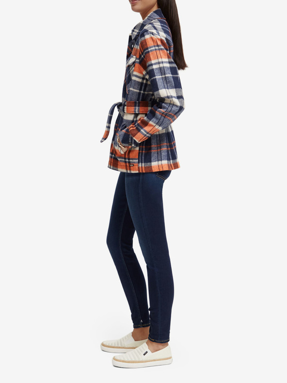 Scotch & Soda Modrý dámsky ľahký krátky kabát so zmesou vlny Scotch & Soda