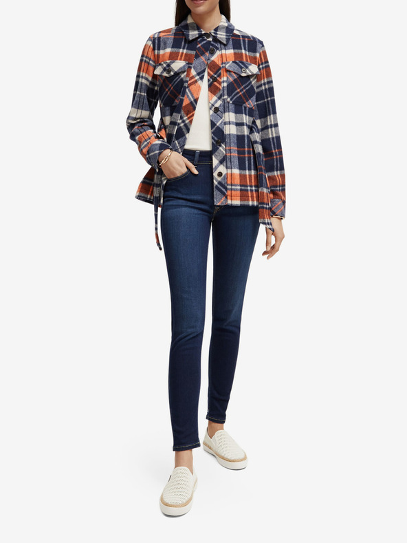 Scotch & Soda Modrý dámsky ľahký krátky kabát so zmesou vlny Scotch & Soda