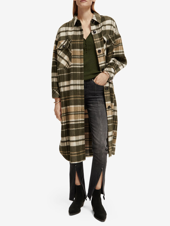 Scotch & Soda Hnedý dámsky ľahký košeľový kabát so zmesou vlny Scotch & Soda