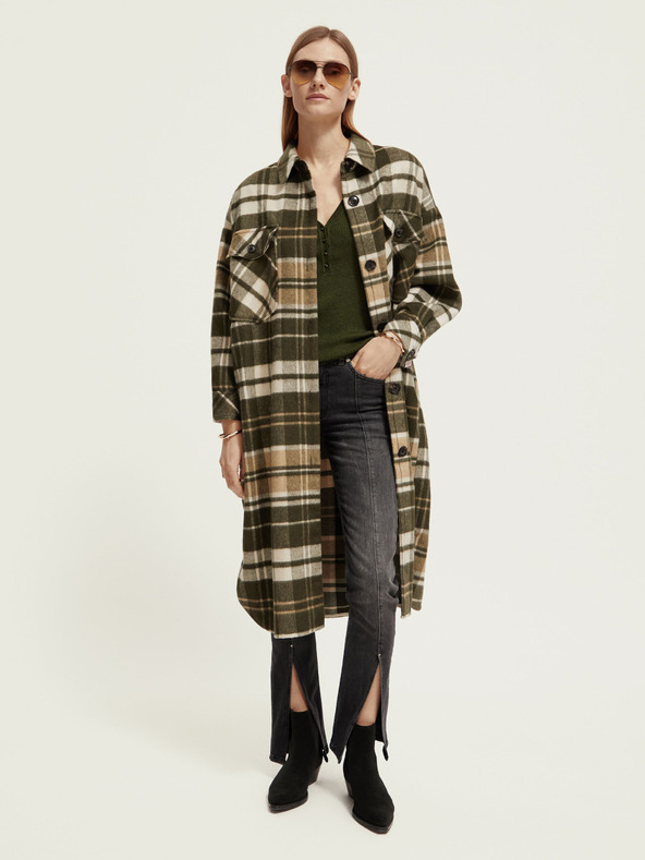 Scotch & Soda Hnedý dámsky ľahký košeľový kabát so zmesou vlny Scotch & Soda