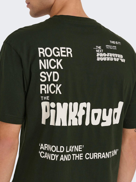 ONLY & SONS Tmavozelené pánske tričko s krátkym rukávom ONLY & SONS Pink Floyd