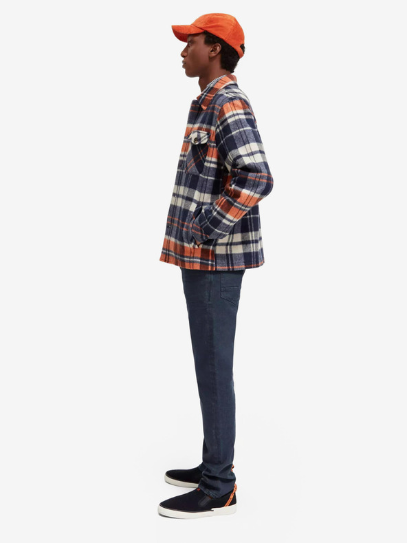 Scotch & Soda Modrá pánska košeľová ľahká bunda so zmesou vlny Scotch & Soda