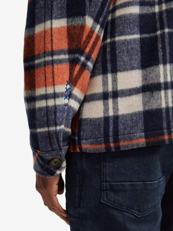 Scotch & Soda Modrá pánska košeľová ľahká bunda so zmesou vlny Scotch & Soda