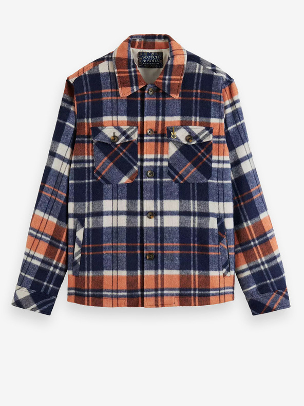 Scotch & Soda Modrá pánska košeľová ľahká bunda so zmesou vlny Scotch & Soda