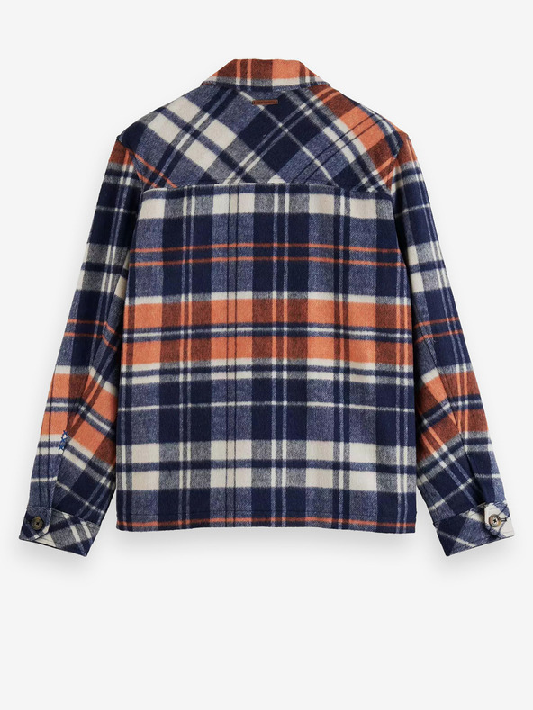 Scotch & Soda Modrá pánska košeľová ľahká bunda so zmesou vlny Scotch & Soda