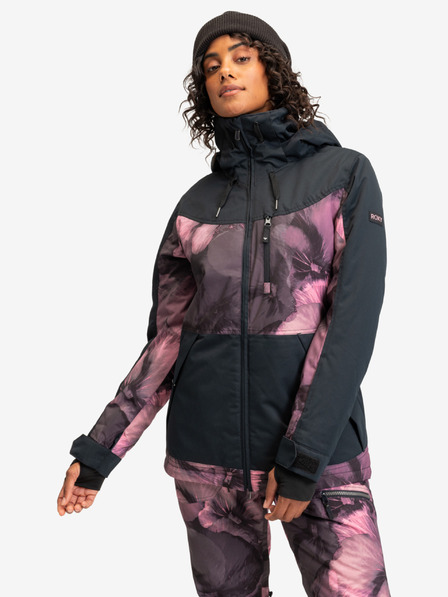 Roxy Roxy Presence Parka čierno-ružová dámska lyžiarska kvetinová bunda