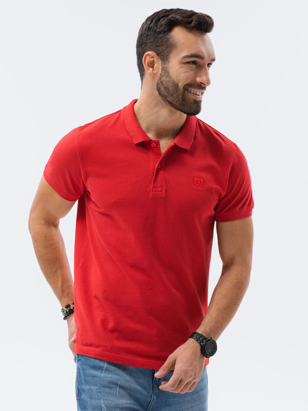 Ombre Clothing Červené pánske základné polo tričko Ombre Oblečenie
