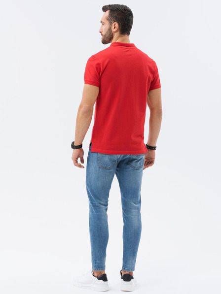 Ombre Clothing Červené pánske základné polo tričko Ombre Oblečenie