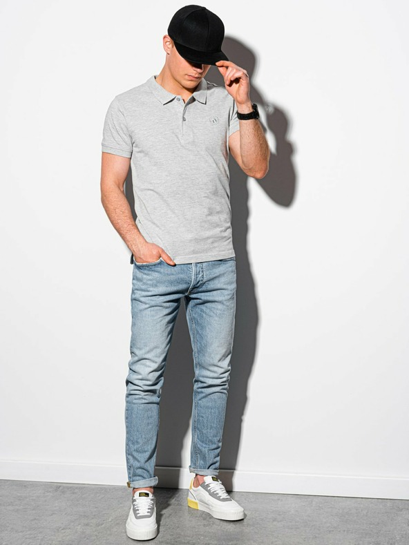 Ombre Clothing Svetlošedá pánska základná polokošeľa Ombre Oblečenie