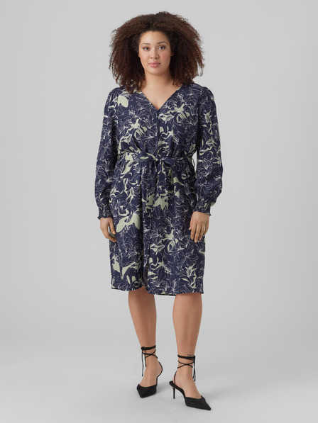Vero Moda Curve Tmavomodré dámske vzorované košeľové šaty VERO MODA Abbi