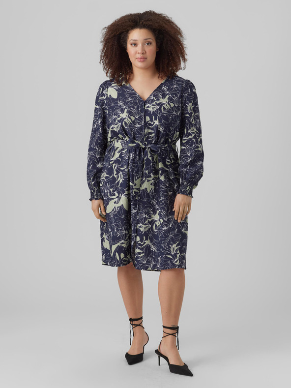 Vero Moda Curve Tmavomodré dámske vzorované košeľové šaty VERO MODA Abbi