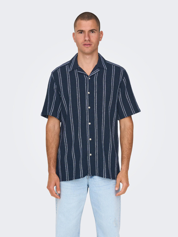 ONLY & SONS Tmavomodrá pánska pruhovaná košeľa ONLY & SONS Trev