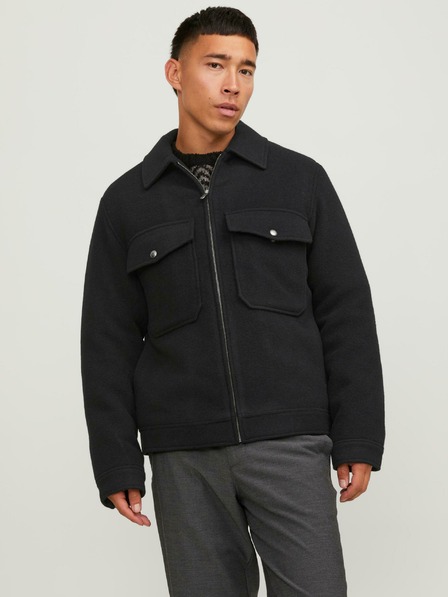 Jack & Jones Čierna pánska bunda zo zmesi vlny Jack & Jones Baxter