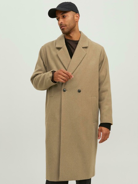 Jack & Jones Jack & Jones Harry béžový pánsky kabát zo zmesi vlny