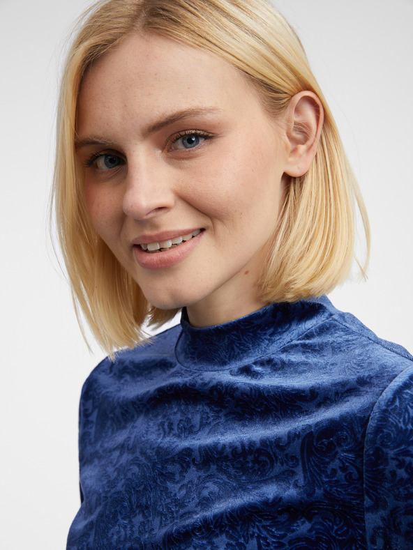 Orsay Tmavomodrý dámsky vzorovaný zamatový top ORSAY