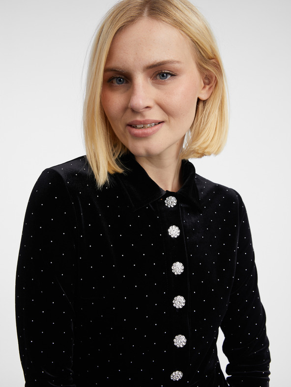 Orsay Čierne dámske vzorované zamatové šaty ORSAY