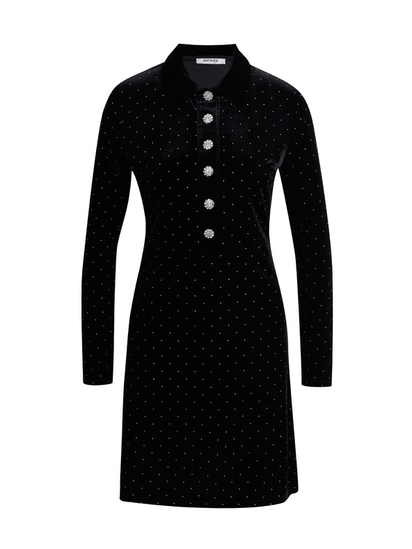 Orsay Čierne dámske vzorované zamatové šaty ORSAY
