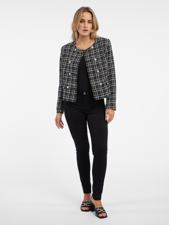 Orsay Čierny dámsky vzorovaný kabát ORSAY