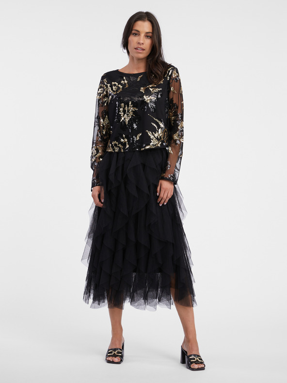 Orsay Čierna dámska vzorovaná blúzka s flitrami ORSAY